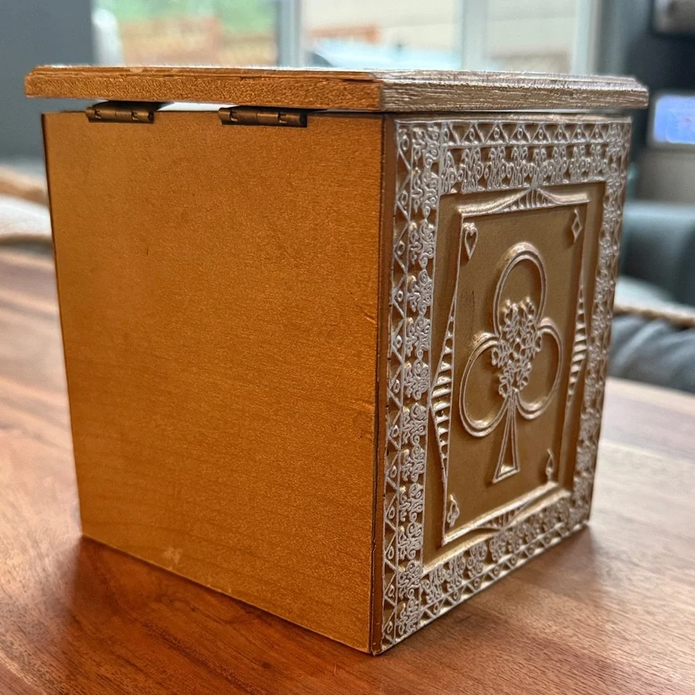 Ornate Gold and White Wooden Trinket / Music Box with Red Interior